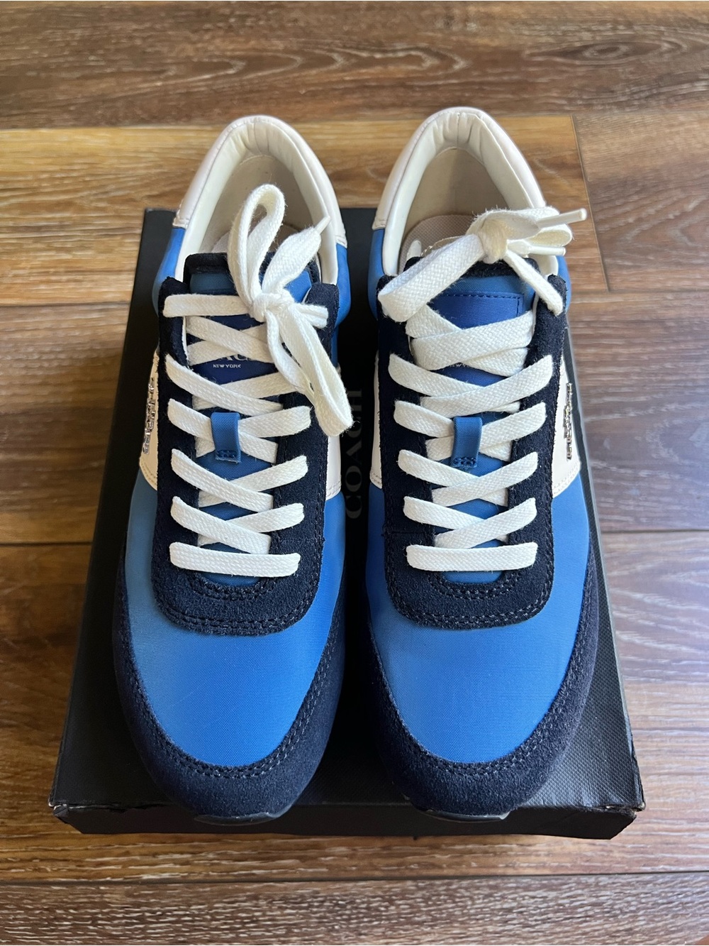 Coach Raylen Sneakers Blue White Nylon Suede Lace Up Shoes Women's 9.5 EUC - Picture 3 of 12